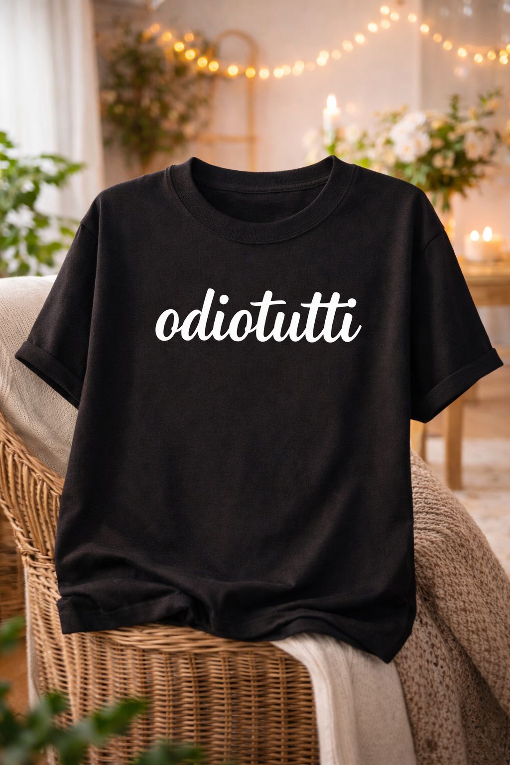 T-Shirt Nera con Frase - 100% Cotone