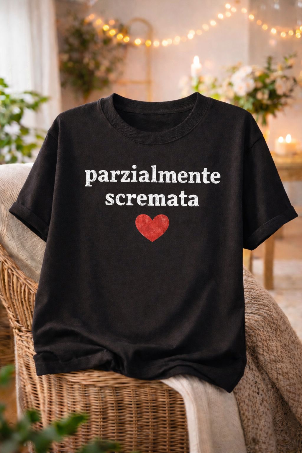 T-Shirt Nera con Frase - 100% Cotone