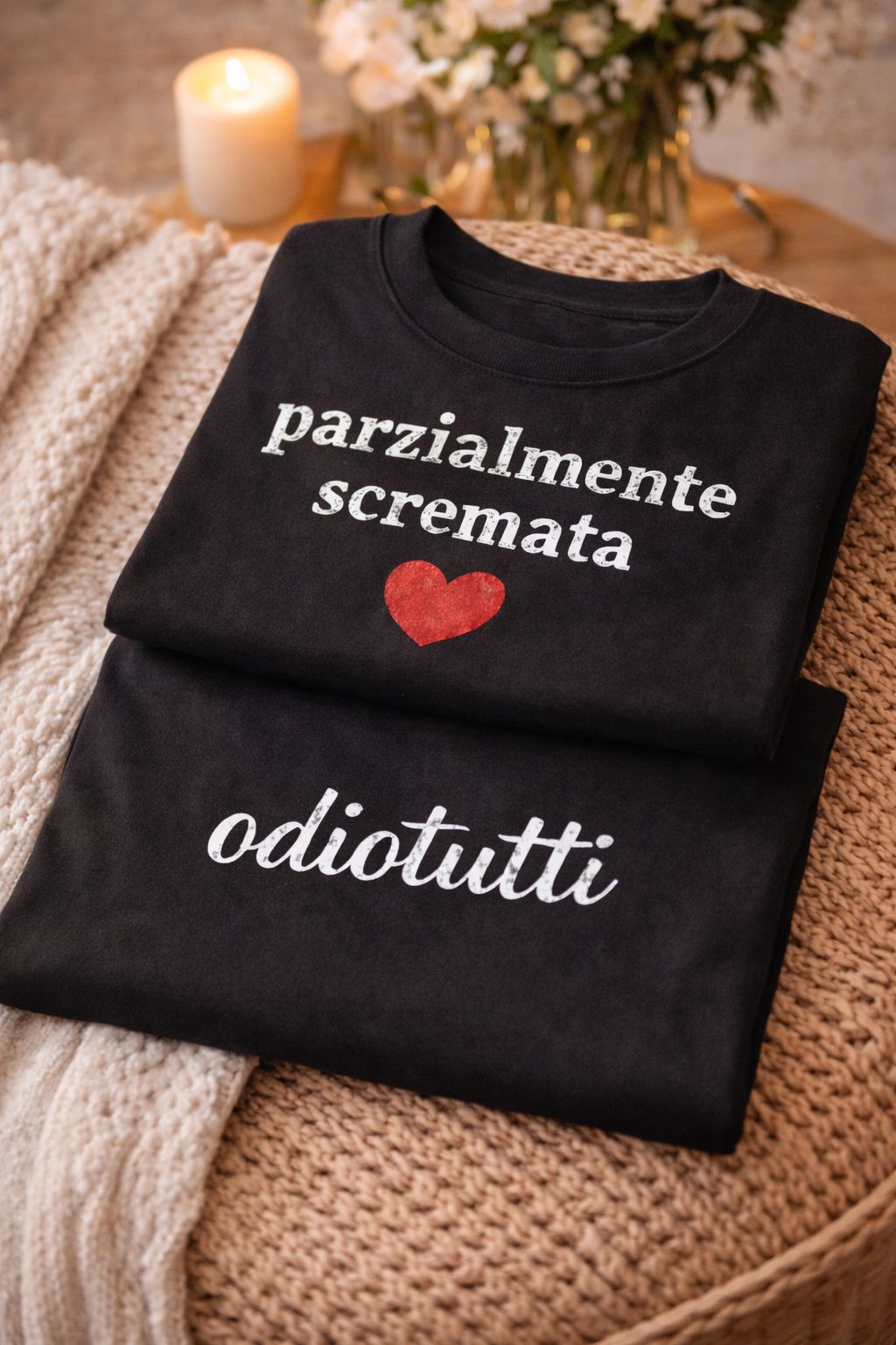 T-Shirt Nera con Frase - 100% Cotone